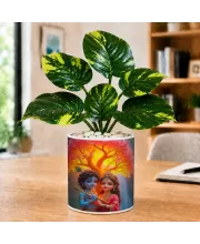 Artificial Tree Ceramic Photo Pot With White Stones 3x4 Inch (F164614)