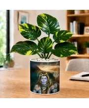 Artificial Tree Ceramic Photo Pot With White Stones 3x4 Inch (F164615)