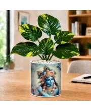 Artificial Tree Ceramic Photo Pot With White Stones 3x4 Inch (F164616)