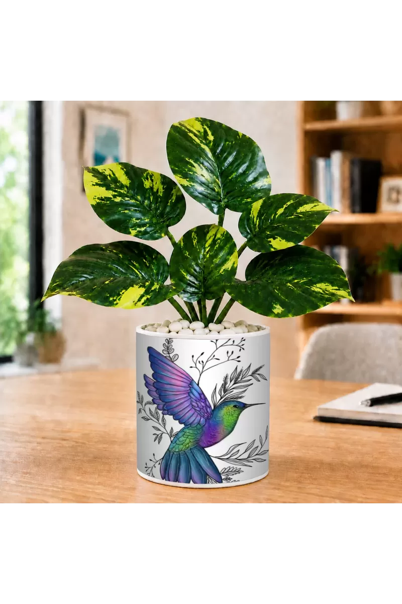 Artificial Tree Ceramic Photo Pot With White Stones 3x4 Inch (F164617)