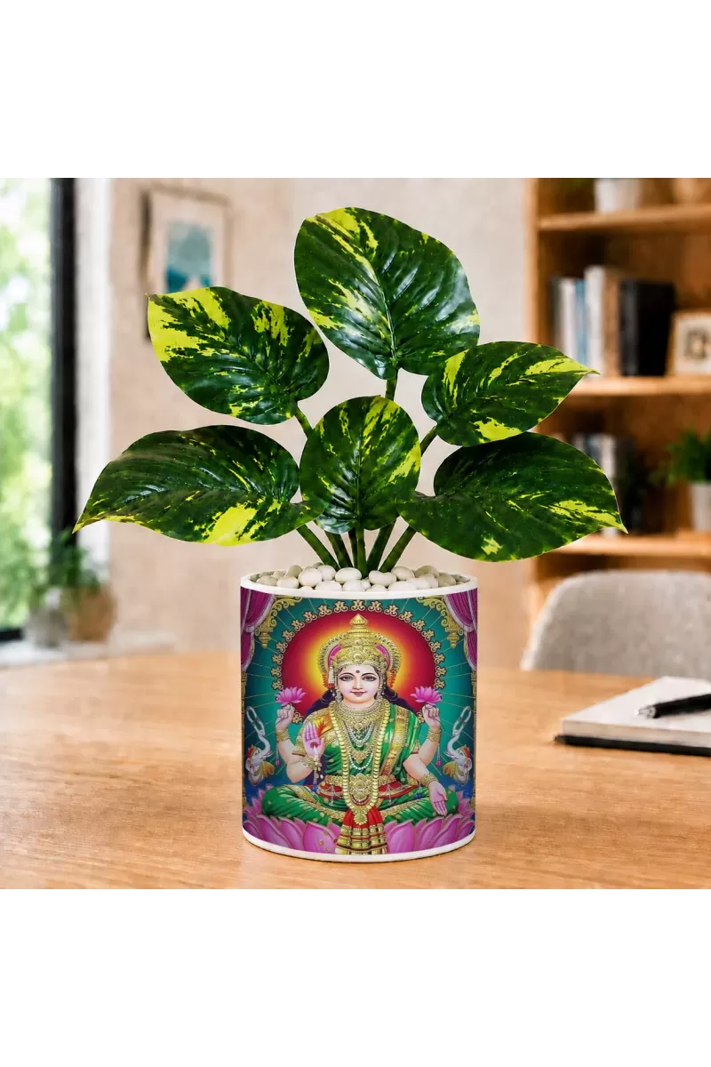 Artificial Tree Ceramic Photo Pot With White Stones 3x4 Inch (F164623)