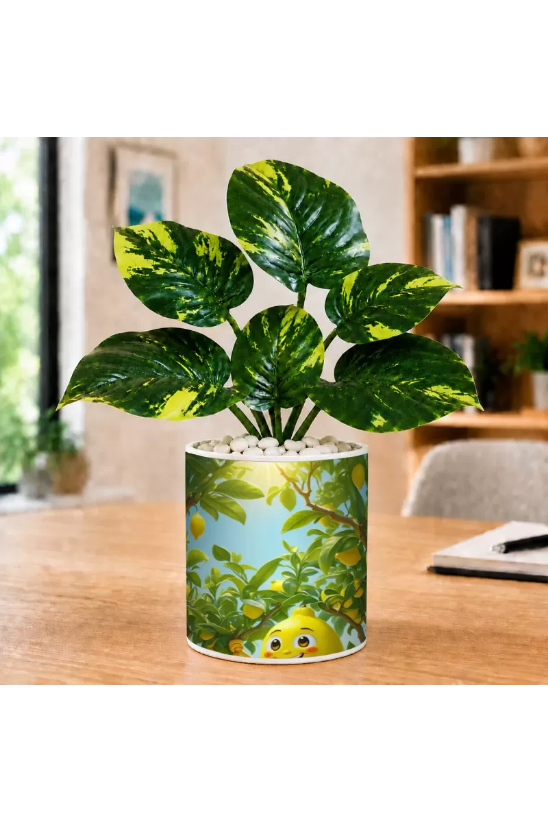 Artificial Tree Ceramic Photo Pot With White Stones 3x4 Inch (F164628)