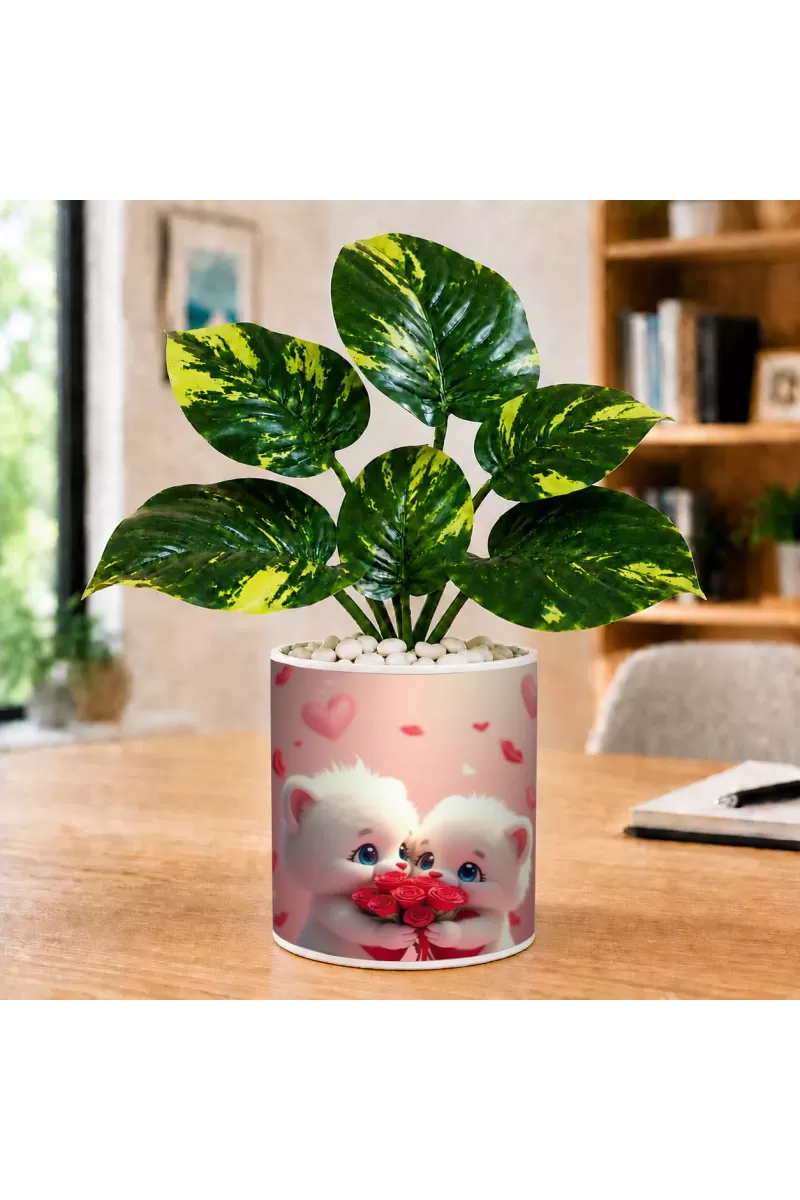 Artificial Tree Ceramic Photo Pot With White Stones 3x4 Inch (F164630)