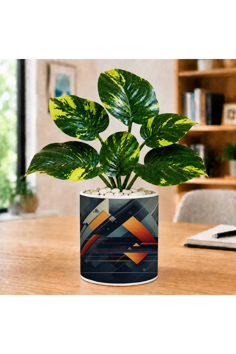 Artificial Tree Ceramic Photo Pot With White Stones 3x4 Inch (F164631)