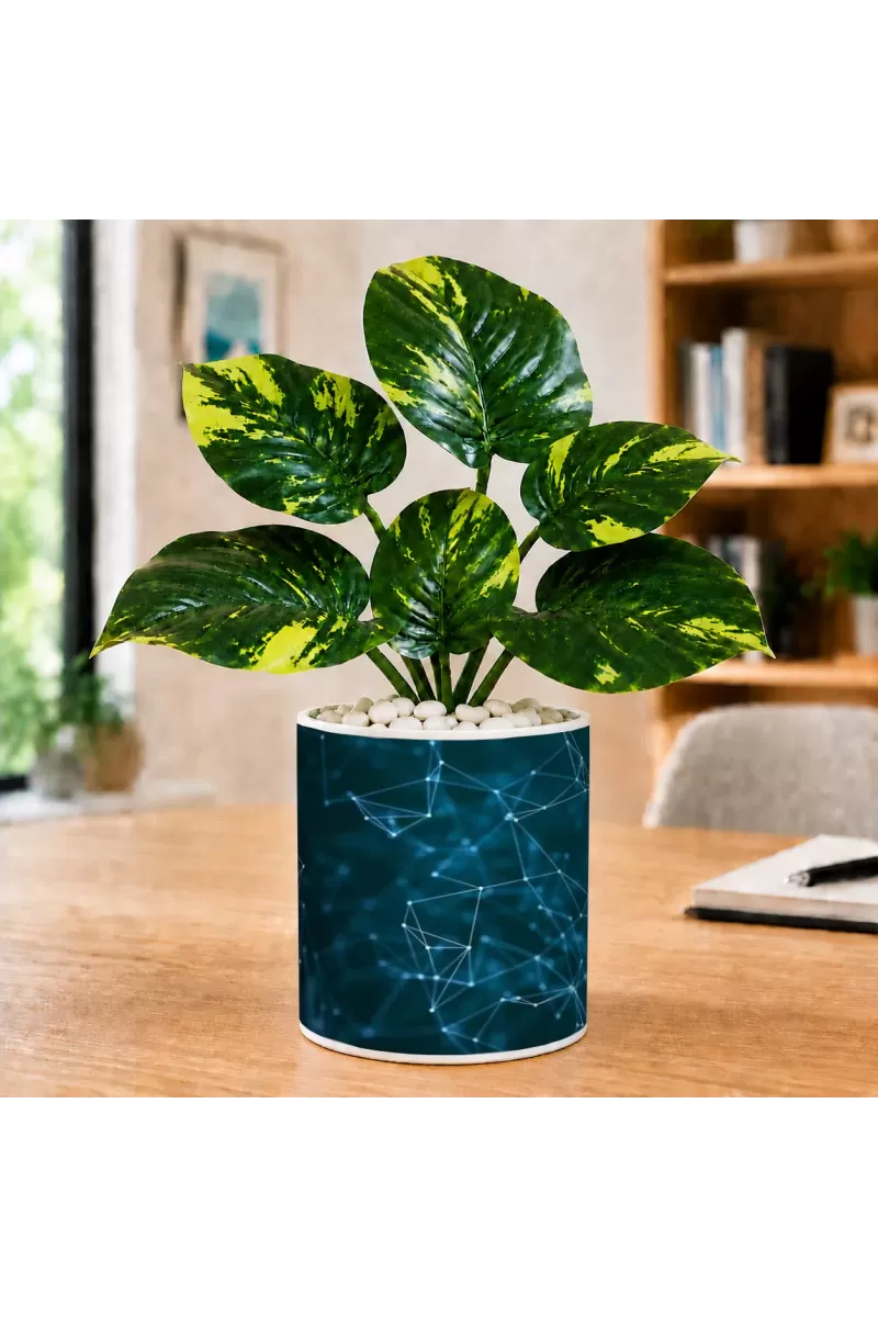 Artificial Tree Ceramic Photo Pot With White Stones 3x4 Inch (F164634)