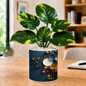 Artificial Tree Ceramic Photo Pot With White Stones 3x4 Inch (F164635)