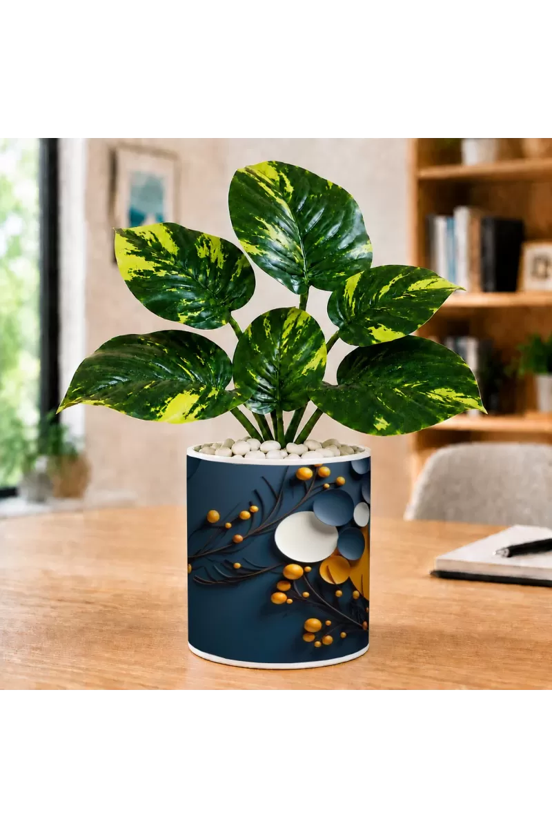 Artificial Tree Ceramic Photo Pot With White Stones 3x4 Inch (F164635)