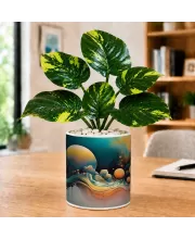 Artificial Tree Ceramic Photo Pot With White Stones 3x4 Inch (F164637)