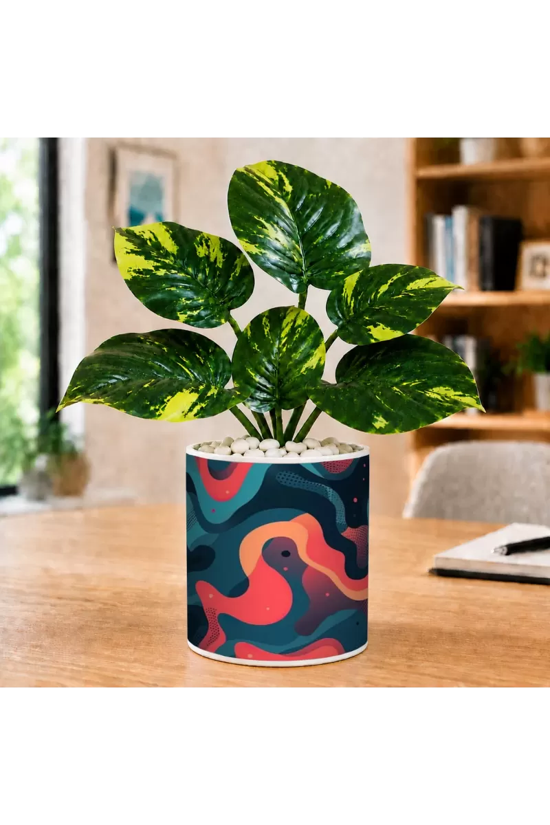 Artificial Tree Ceramic Photo Pot With White Stones 3x4 Inch (F164638)
