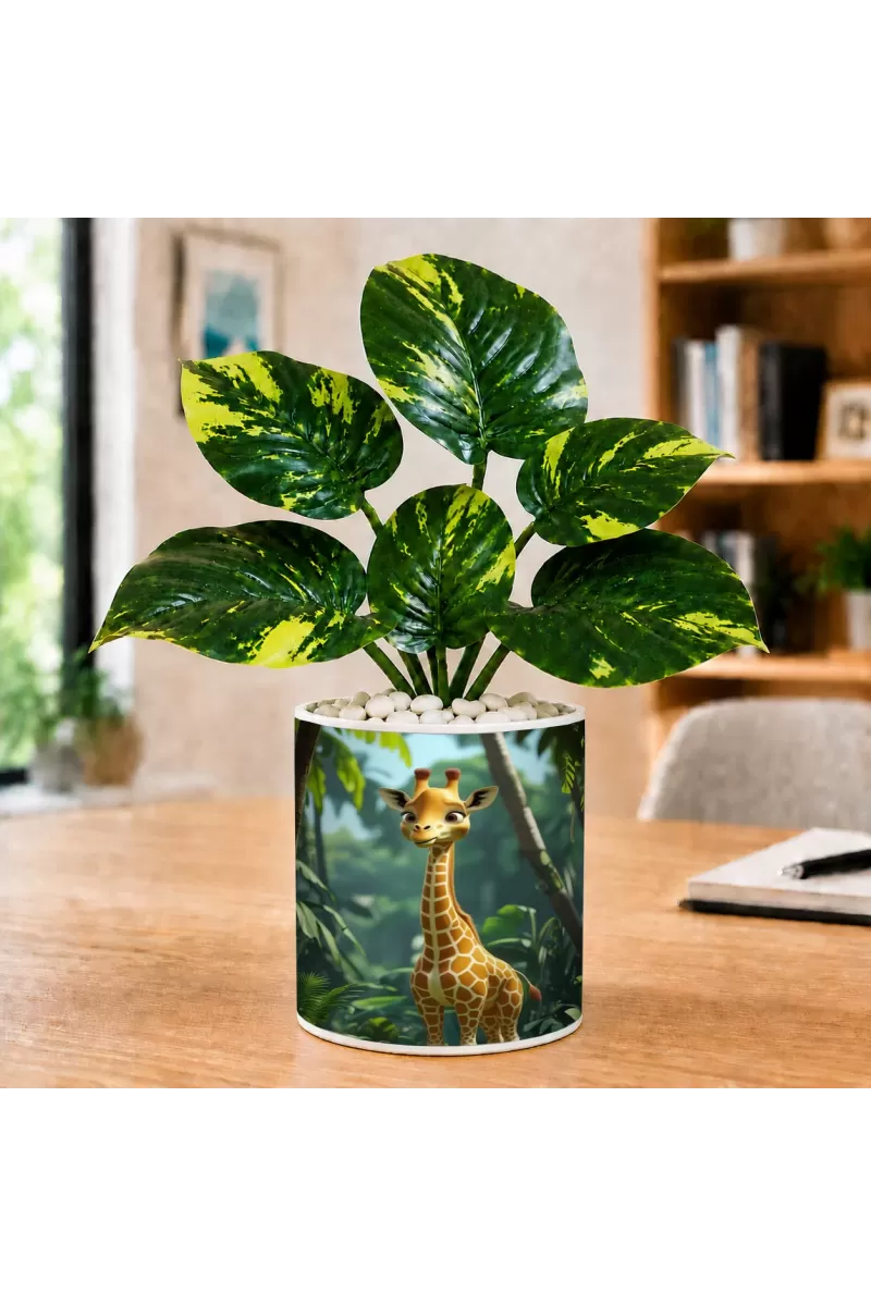 Artificial Tree Ceramic Photo Pot With White Stones 3x4 Inch (F164639)