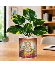 Artificial Tree Ceramic Photo Pot With White Stones 3x4 Inch (F164642)