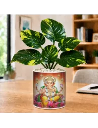 Artificial Tree Ceramic Photo Pot With White Stones 3x4 Inch (F164642)