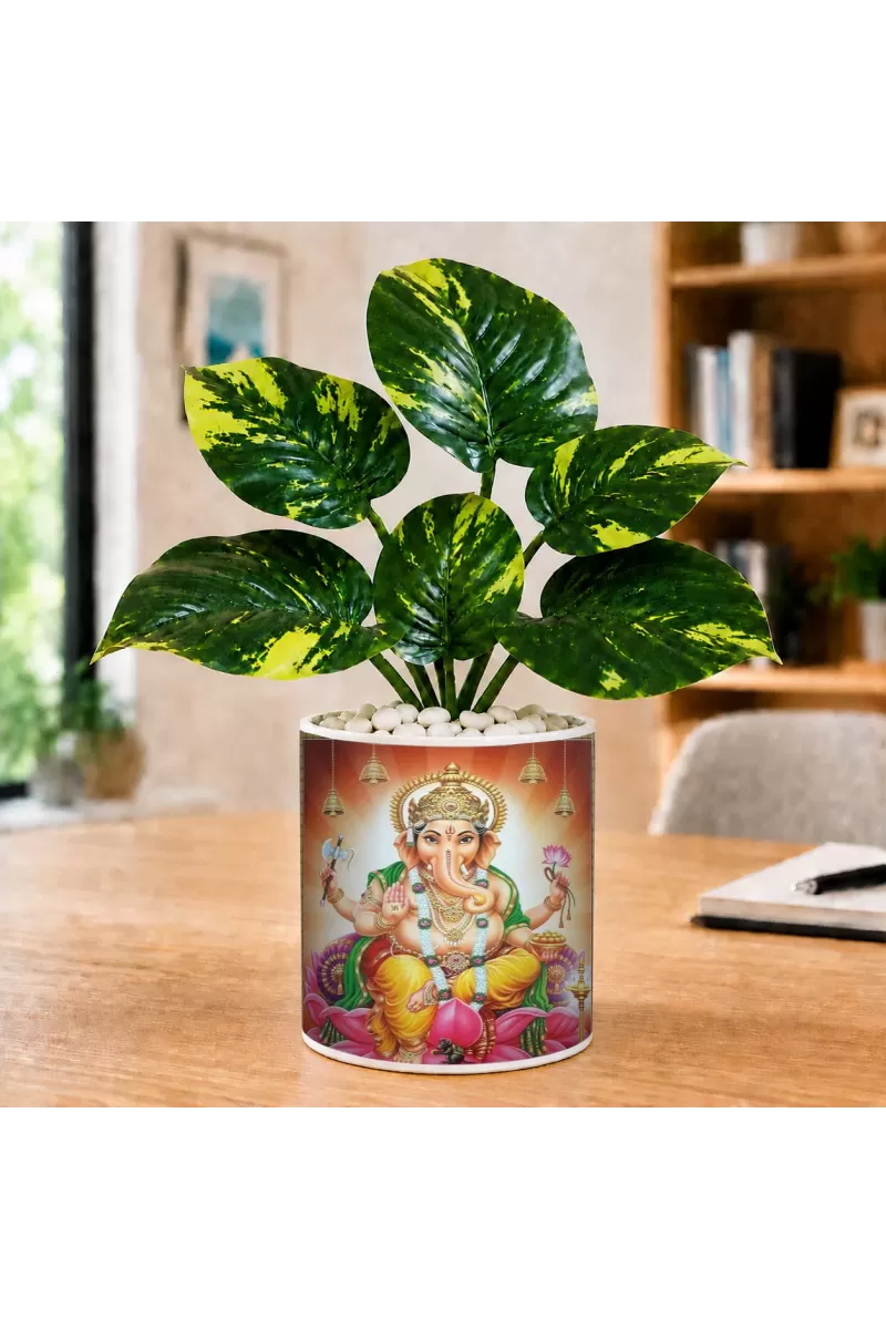 Artificial Tree Ceramic Photo Pot With White Stones 3x4 Inch (F164642)