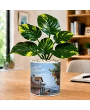 Artificial Tree Ceramic Photo Pot With White Stones 3x4 Inch (F164645)