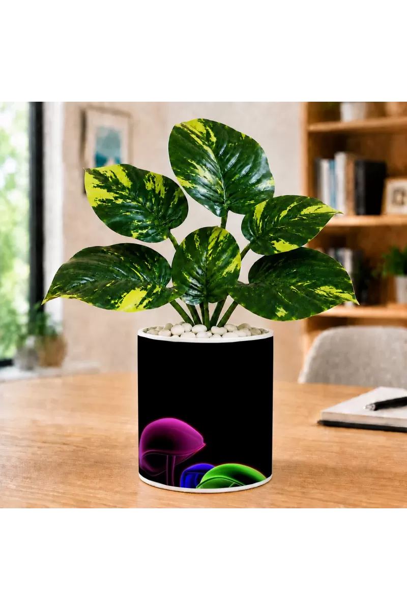 Artificial Tree Ceramic Photo Pot With White Stones 3x4 Inch (F164646)