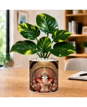 Artificial Tree Ceramic Photo Pot With White Stones 3x4 Inch (F164649)