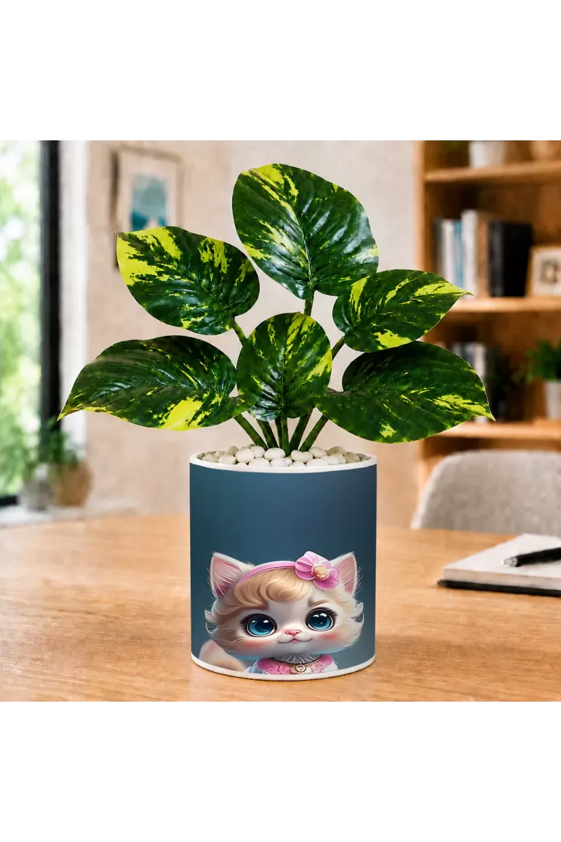 Artificial Tree Ceramic Photo Pot With White Stones 3x4 Inch (F164650)