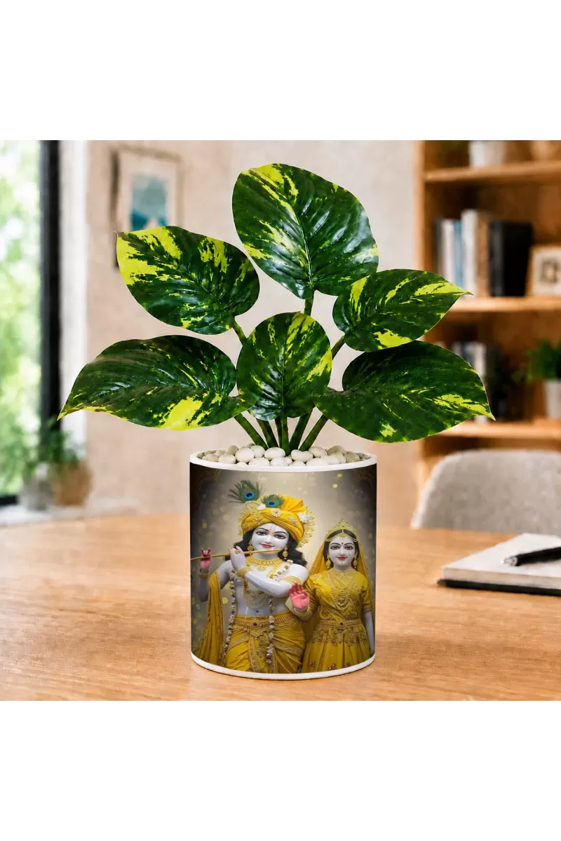 Artificial Tree Ceramic Photo Pot With White Stones 3x4 Inch (F164651)