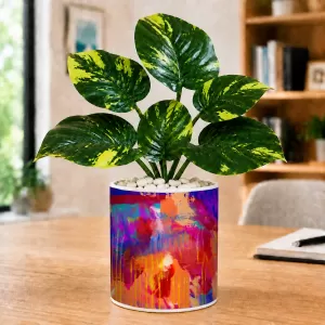 Artificial Tree Ceramic Photo Pot With White Stones 3x4 Inch (F164652)
