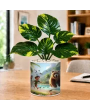 Artificial Tree Ceramic Photo Pot With White Stones 3x4 Inch (F164655)