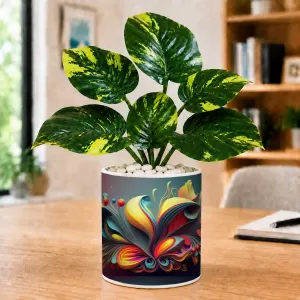 Artificial Tree Ceramic Photo Pot With White Stones 3x4 Inch (F164656)