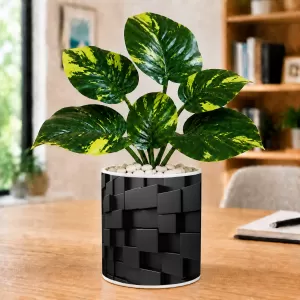Artificial Tree Ceramic Photo Pot With White Stones 3x4 Inch (F164657)