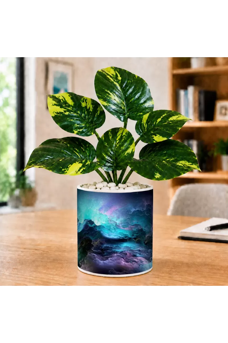 Artificial Tree Ceramic Photo Pot With White Stones 3x4 Inch (F164658)
