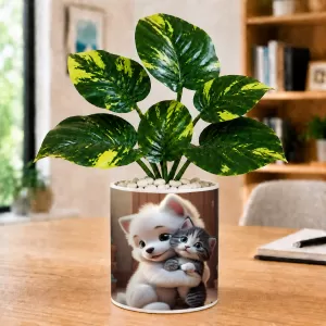 Artificial Tree Ceramic Photo Pot With White Stones 3x4 Inch (F164659)
