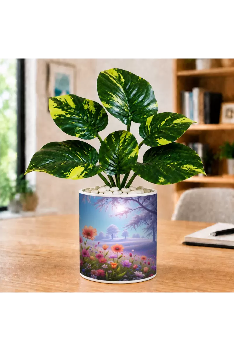 Artificial Tree Ceramic Photo Pot With White Stones 3x4 Inch (F164660)