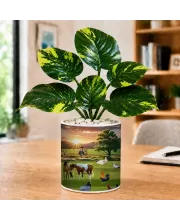 Artificial Tree Ceramic Photo Pot With White Stones 3x4 Inch (F164663)