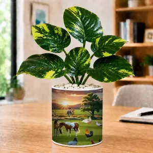 Artificial Tree Ceramic Photo Pot With White Stones 3x4 Inch (F164663)