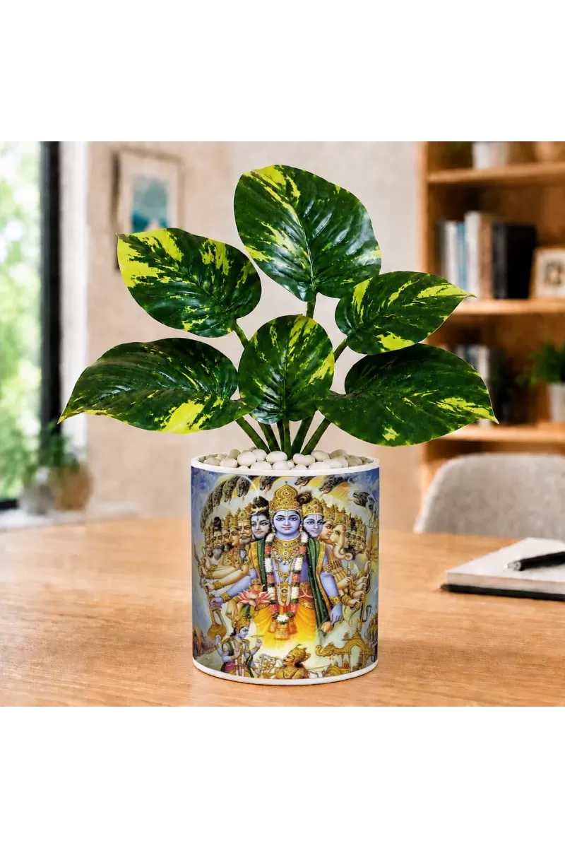 Artificial Tree Ceramic Photo Pot With White Stones 3x4 Inch (F164667)