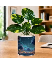 Artificial Tree Ceramic Photo Pot With White Stones 3x4 Inch (F164670)