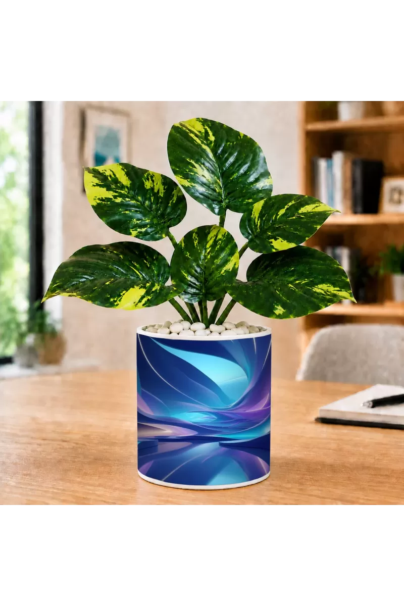 Artificial Tree Ceramic Photo Pot With White Stones 3x4 Inch (F164671)