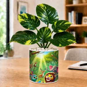 Artificial Tree Ceramic Photo Pot With White Stones 3x4 Inch (F164672)