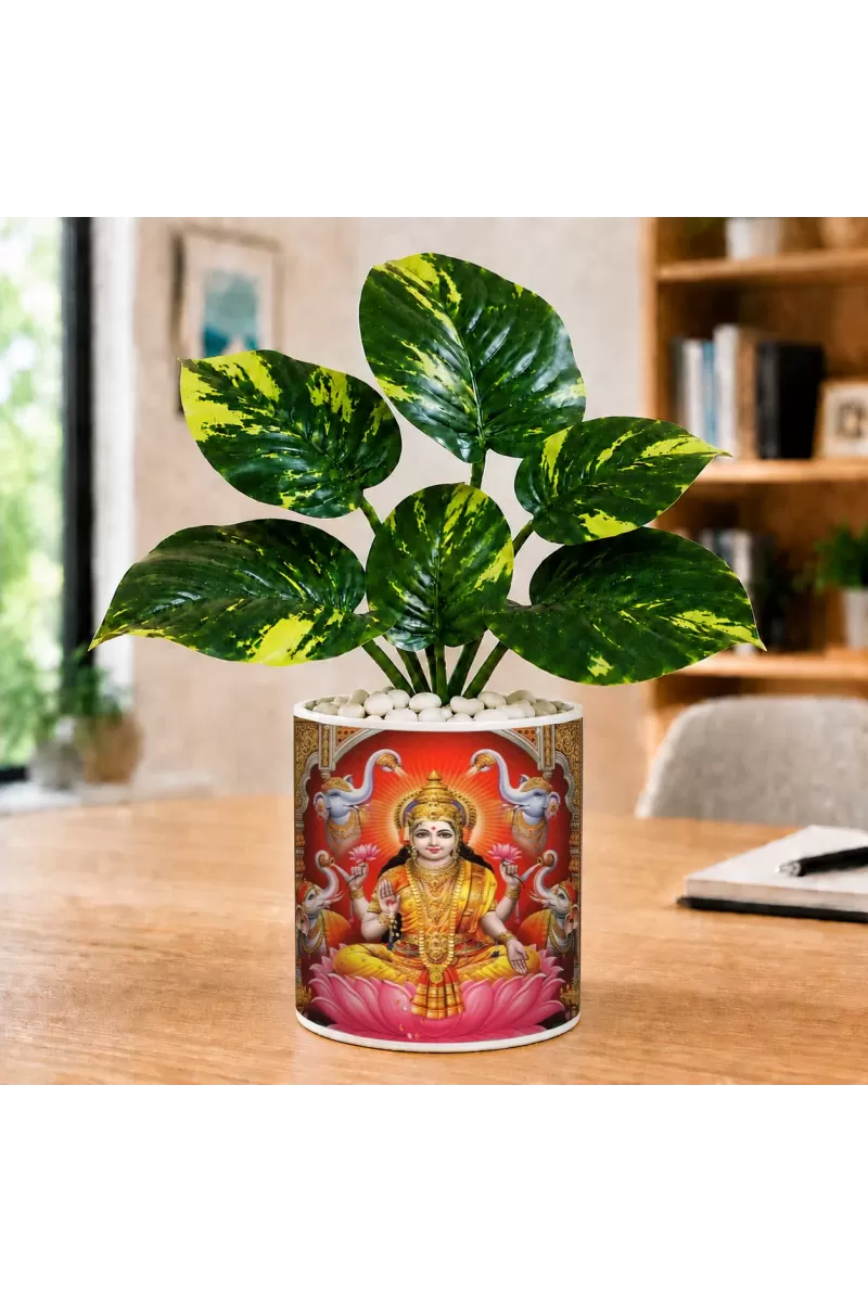 Artificial Tree Ceramic Photo Pot With White Stones 3x4 Inch (F164674)