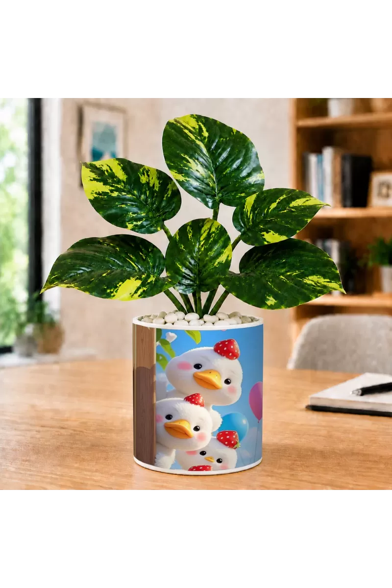 Artificial Tree Ceramic Photo Pot With White Stones 3x4 Inch (F164678)