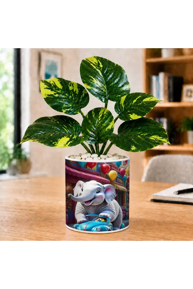 Artificial Tree Ceramic Photo Pot With White Stones 3x4 Inch (F164679)