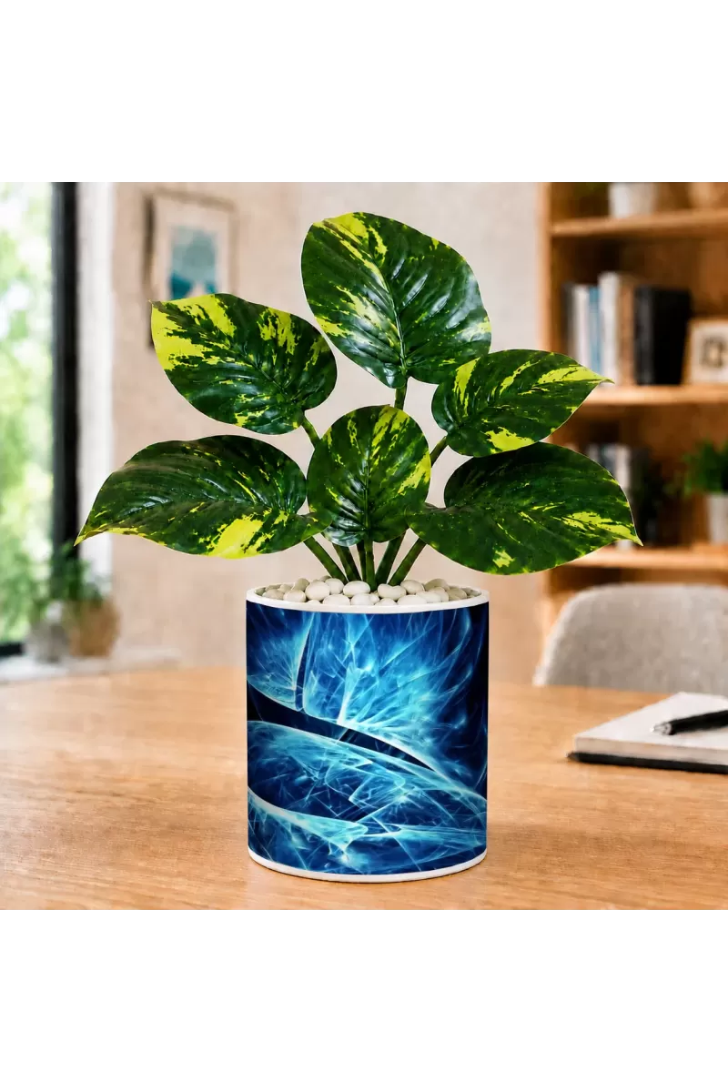 Artificial Tree Ceramic Photo Pot With White Stones 3x4 Inch (F164680)