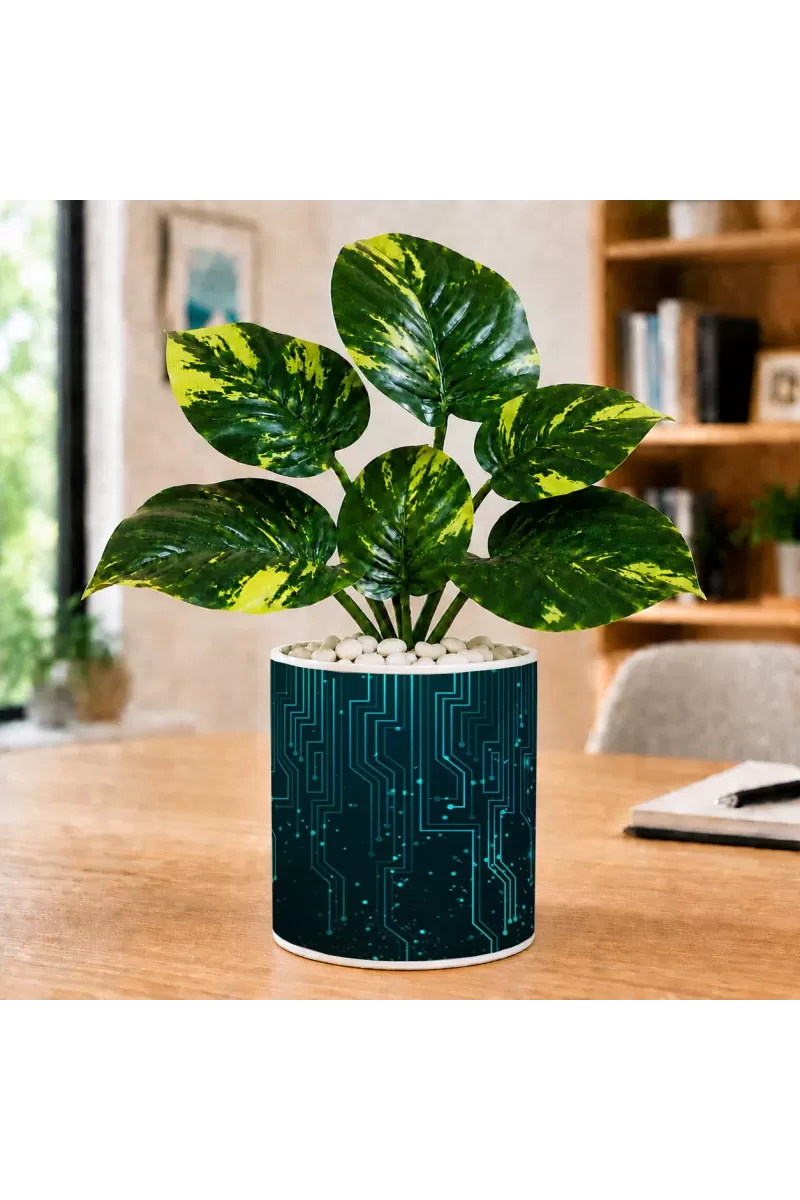 Artificial Tree Ceramic Photo Pot With White Stones 3x4 Inch (F164681)