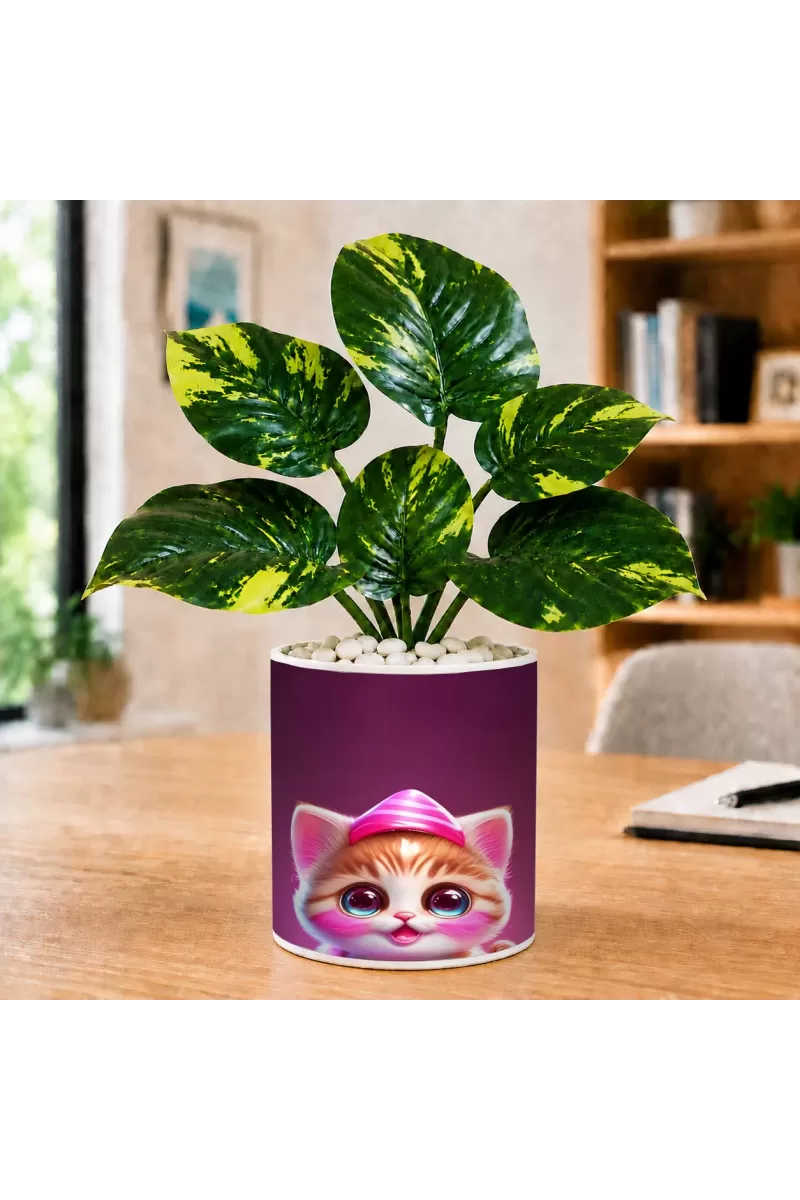 Artificial Tree Ceramic Photo Pot With White Stones 3x4 Inch (F164683)