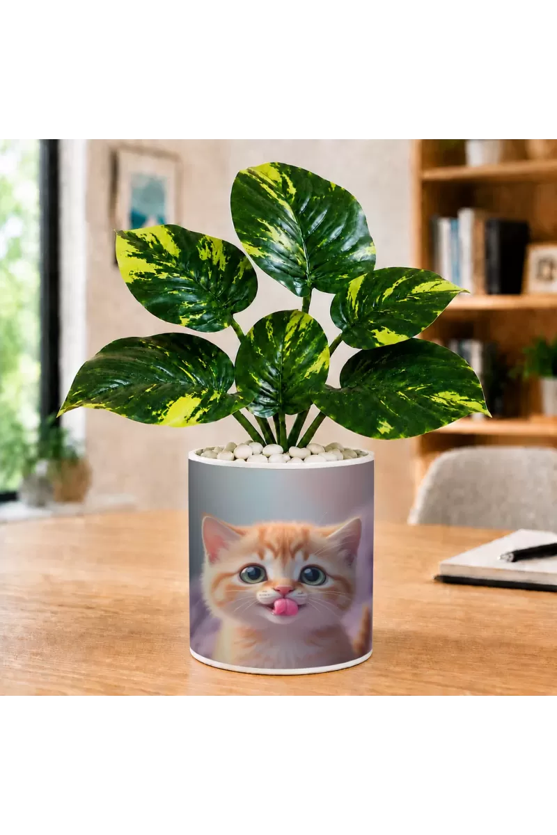 Artificial Tree Ceramic Photo Pot With White Stones 3x4 Inch (F164688)
