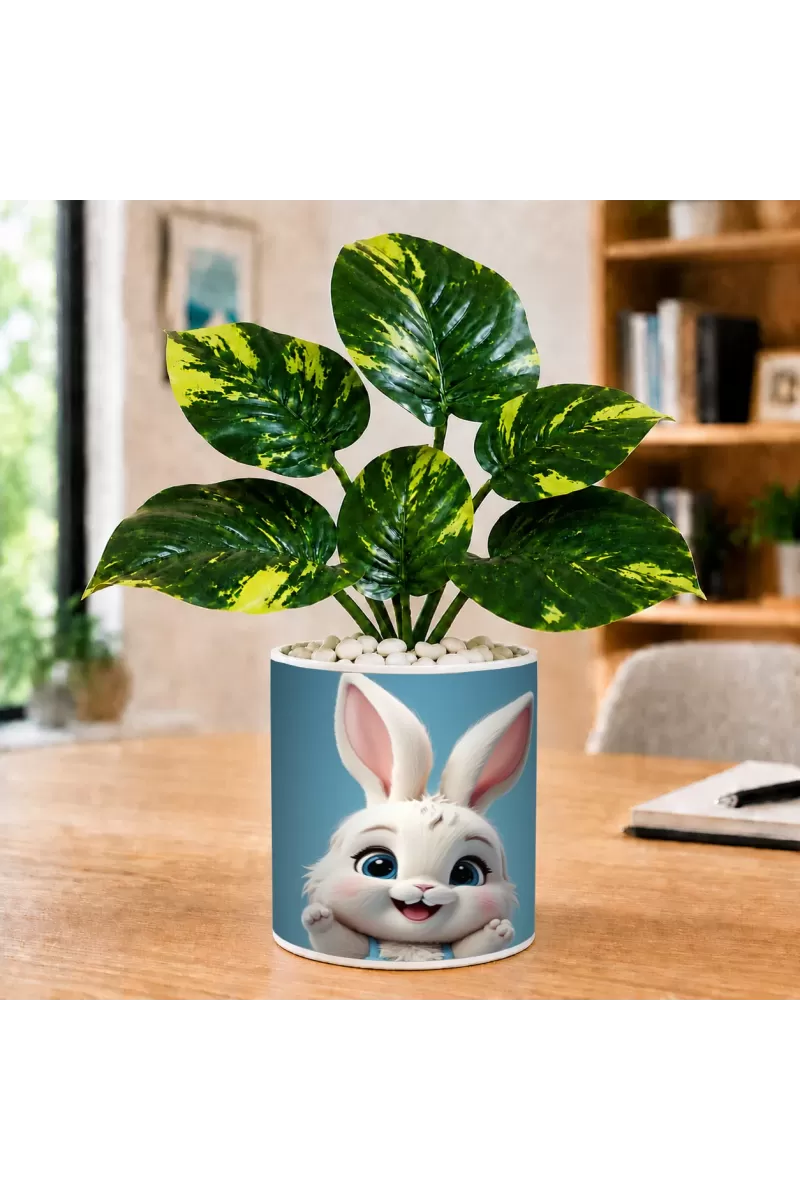 Artificial Tree Ceramic Photo Pot With White Stones 3x4 Inch (F164691)
