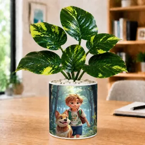Artificial Tree Ceramic Photo Pot With White Stones 3x4 Inch (F164693)