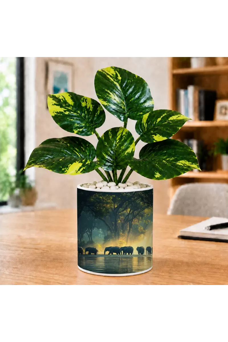 Artificial Tree Ceramic Photo Pot With White Stones 3x4 Inch (F164694)