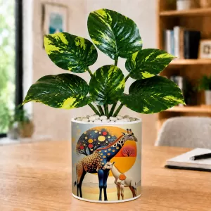Artificial Tree Ceramic Photo Pot With White Stones 3x4 Inch (F164695)