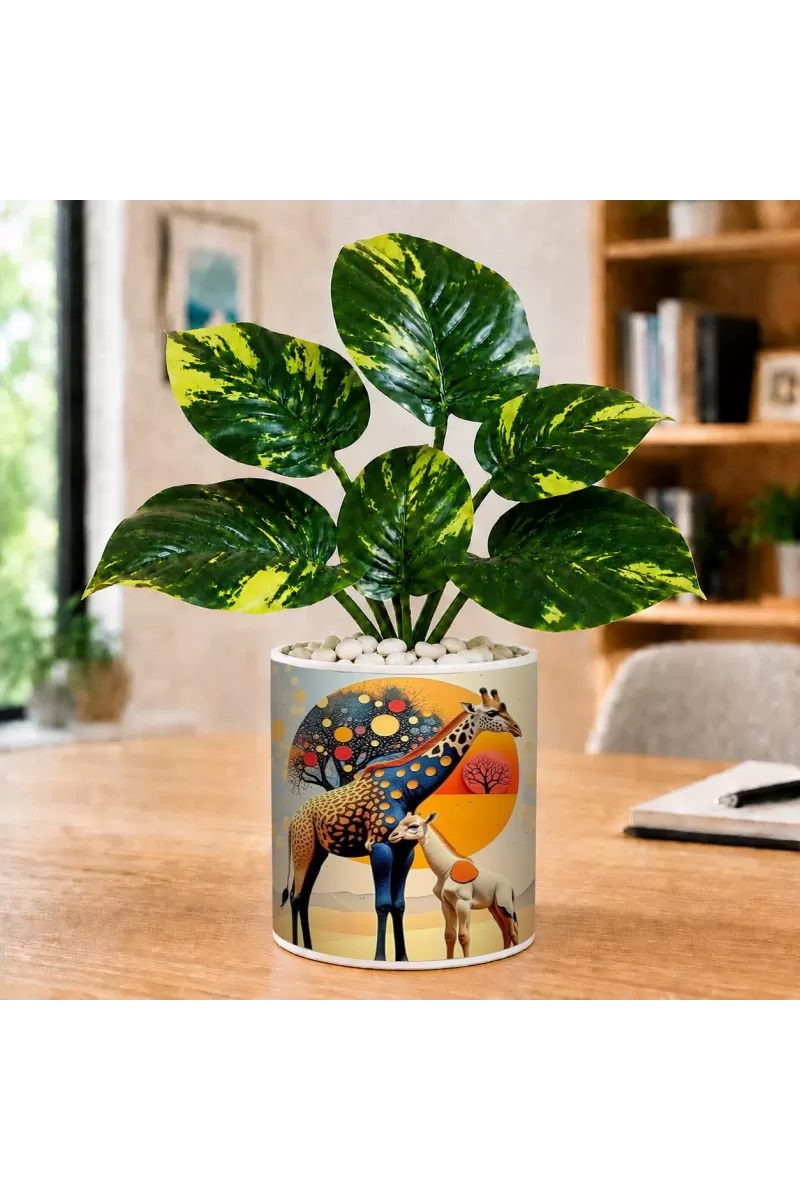 Artificial Tree Ceramic Photo Pot With White Stones 3x4 Inch (F164695)