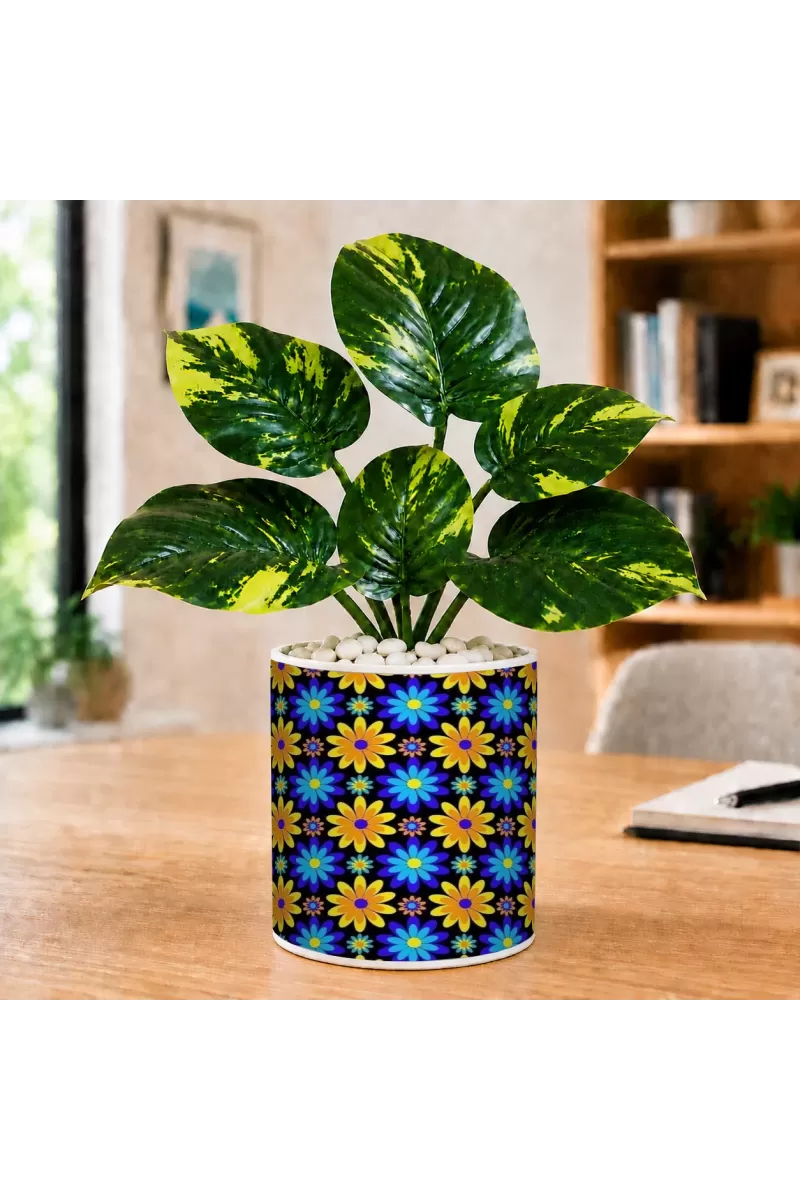 Artificial Tree Ceramic Photo Pot With White Stones 3x4 Inch (F164697)