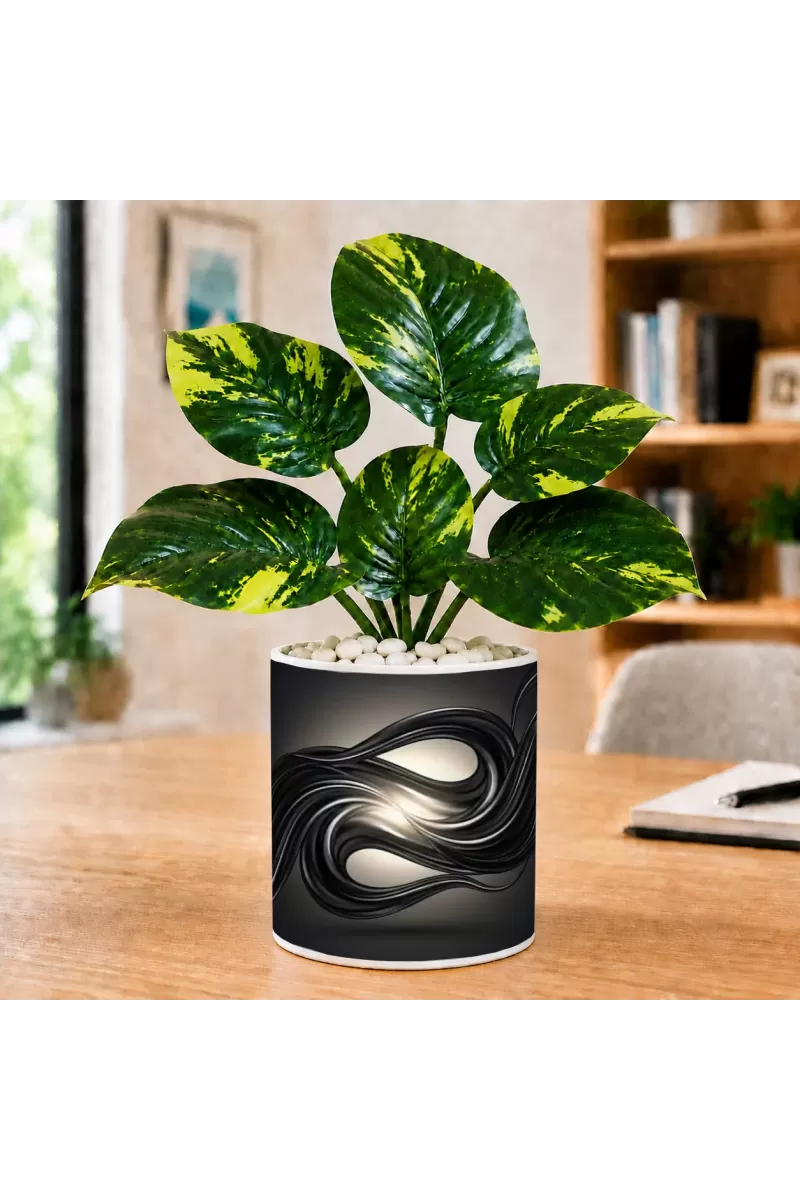 Artificial Tree Ceramic Photo Pot With White Stones 3x4 Inch (F164704)