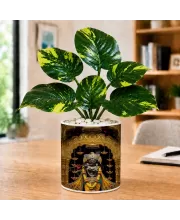 Artificial Tree Ceramic Photo Pot With White Stones 3x4 Inch (F164706)